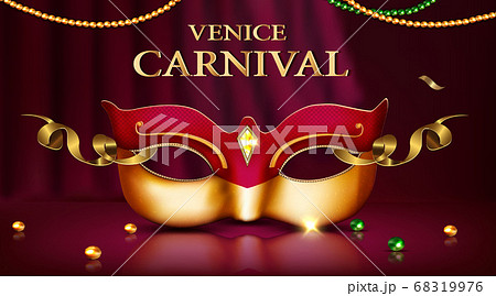 ve diamonds and golden frame elements isolated on bokeh nice carnival poster black ornate mask with 68319976