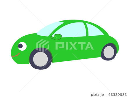 顔のついた緑色の車のイラスト 横向きのイラスト素材 60