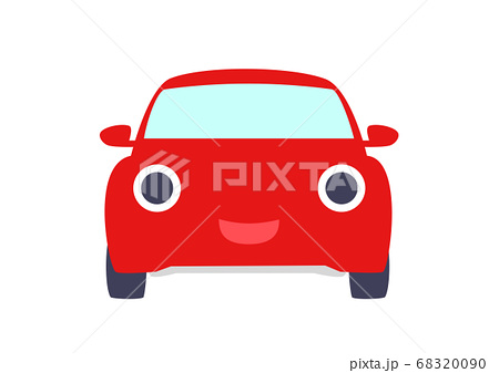 顔のついた赤い車のイラスト 正面向きのイラスト素材 6090