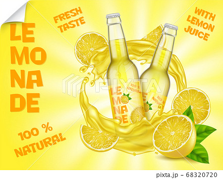 Realistic Detailed 3d Soft Drink Lemonade Banner Concept Ad Poster Card. Vector Realistic Detailed 3d Soft Drink Lemonade Banner Concept Ad Poster Card. Vector 68320720