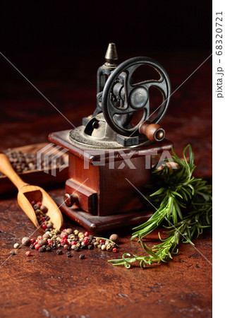 Old pepper mill with cooking utensils,various Old pepper mill with cooking utensils,various 68320721