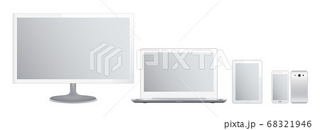 Set of white gadgets and computer devices in front 68321946