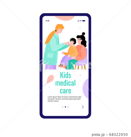 Onboarding page for pediatry kids medical care flat cartoon vector illustration. Onboarding page for pediatry kids medical care flat cartoon vector illustration. 68322050
