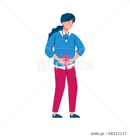 Woman with period pain or stomach ache holding her abdomen 68322137