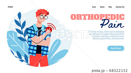 Site with orthopedic pain header and man with pain cartoon vector illustration. 68322152