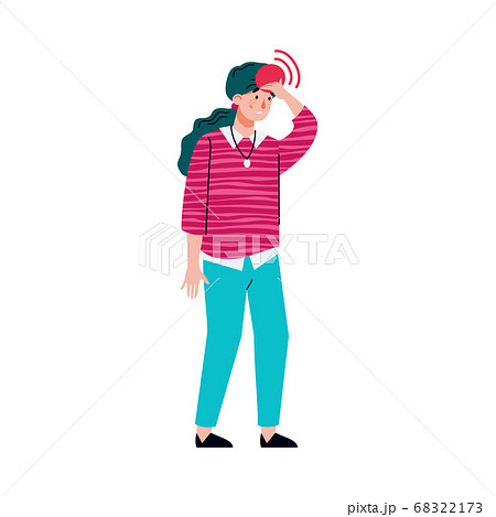 Woman with headache touching her head with worried face. 68322173
