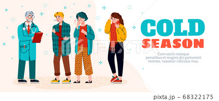 Cold season diseases web banner with sick people cartoon vector illustration. Cold season diseases web banner with sick people cartoon vector illustration. 68322175