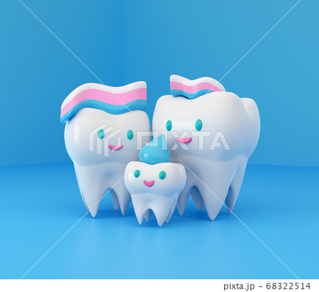 Cute happy smiling family of teeth with toothpaste Cute happy smiling family of teeth with toothpaste 68322514