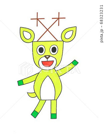 黄緑色の鹿のキャラクターのイラスト素材