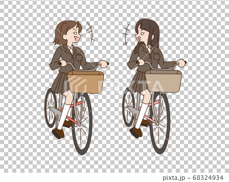 自転車で並んで走行している二人 女子高生 68324934