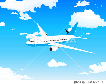 大空の風景と飛行機 旅客機のイラストのイラスト素材