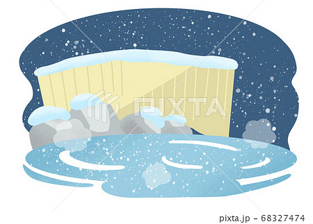 雪景色が見える冬の露天風呂イラストのイラスト素材