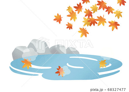 紅葉が見える秋の露天風呂イラストのイラスト素材