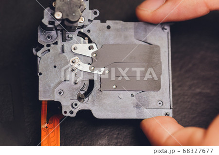 Camera shutter part. Electronic shutter device component of electronic photo camera. 68327677