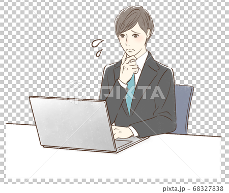 パソコンを操作するして困る男性 68327838