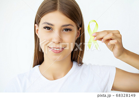 Woman With Ribbon Breast Cancer Awareness Concept 68328149