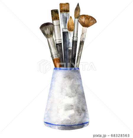 Watercolor vase with brushes. 68328563