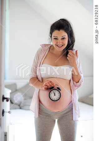 Portrait of happy pregnant woman indoors at home, due date concept. 68329238