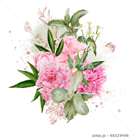 branches, rose gold floral elements and butterflies 68329496