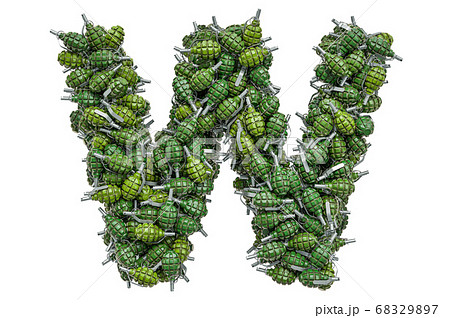 Letter W from hand grenades, 3D rendering Letter W from hand grenades, 3D rendering 68329897