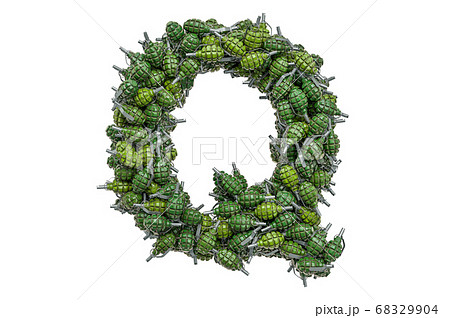 Letter Q from hand grenades, 3D rendering Letter Q from hand grenades, 3D rendering 68329904
