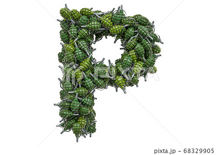 Letter P from hand grenades, 3D rendering 68329905
