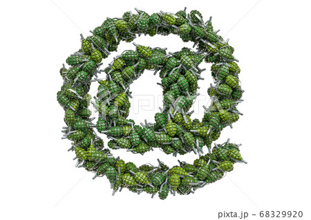 E-mail symbol from hand grenades, 3D rendering 68329920