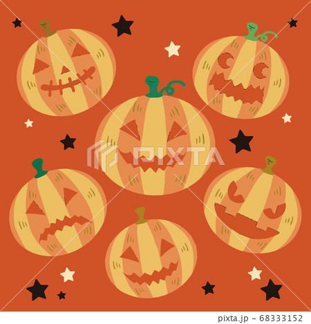 ハロウィン 秋 かぼちゃ おばけ 顔 手描きタッチ イラストセットのイラスト素材