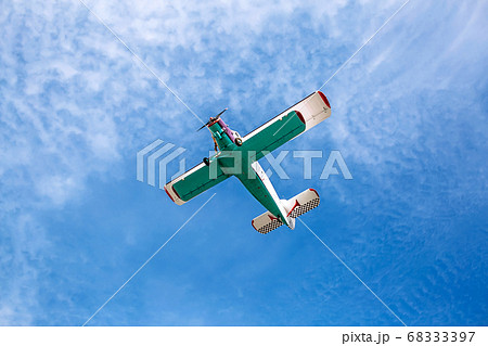 Small single engine vintage colorful airplane in a Small single engine vintage colorful airplane in a 68333397