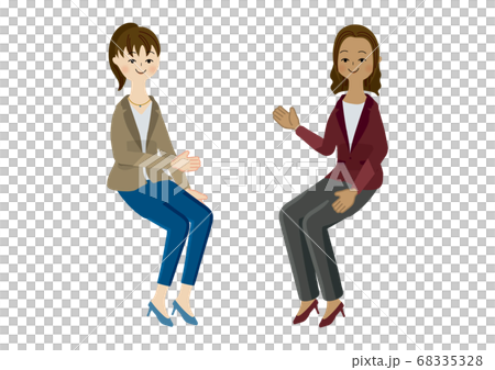 向かい合って話し合う ビジネスウーマン2人のイラストのイラスト素材