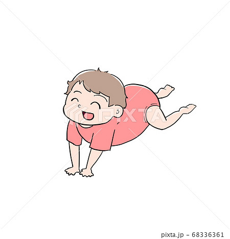 うつぶせをする笑顔の赤ちゃん 幼児 ハイハイのイラスト素材
