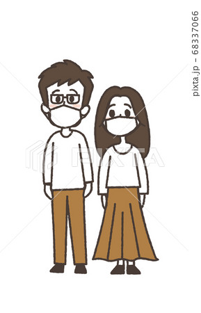 マスクをして立っている男女のイラスト マスクをして立っている男女のイラスト 68337066