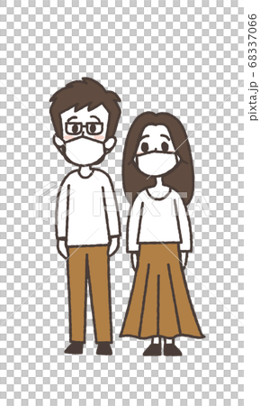 マスクをして立っている男女のイラスト マスクをして立っている男女のイラスト 68337066