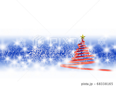 リボンのクリスマスツリー メタリックレッド 青と白の背景のイラスト素材
