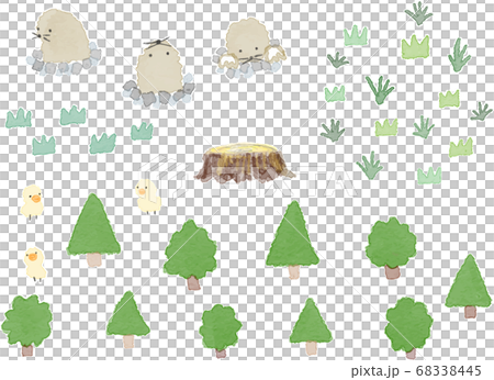 Mole, stump and forest watercolor illustration set 68338445
