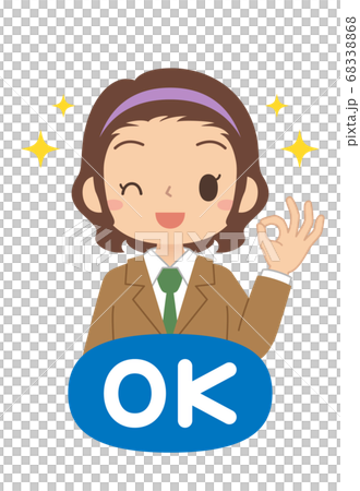 Icon of a girl giving an OK sign Illustration of high school and junior high school students 68338868