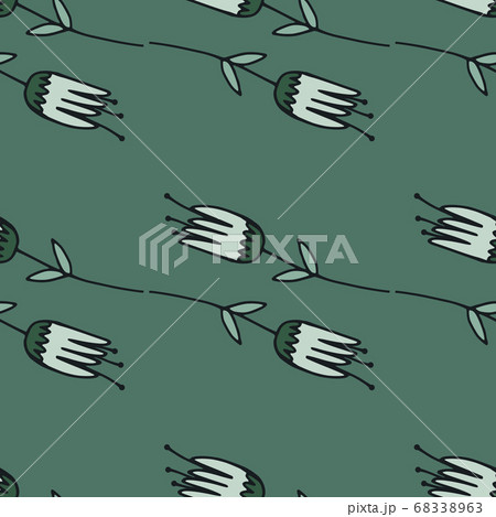 Pale seamless doodle pattern with grey tulip 68338963