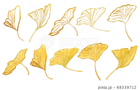 金のフチの銀杏素材水彩イラストのイラスト素材