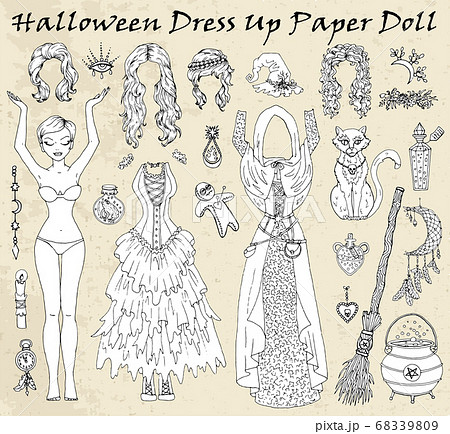 Set Of Dress Up Paper Doll With Halloween Witch... - Stock Illustration  [68339809] - Pixta