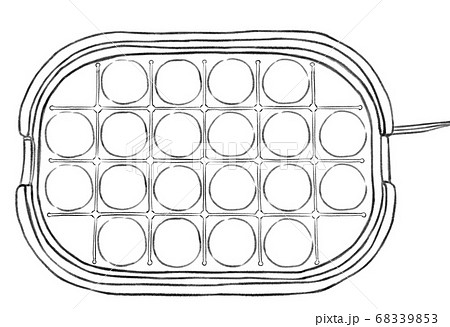 たこ焼きホットプレート 線画のイラスト素材