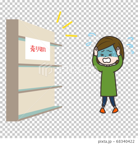 Illustration of a woman who is surprised to sell out and panics 68340422