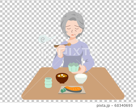 一人で食事をするさみしい高齢者のイラストのイラスト素材