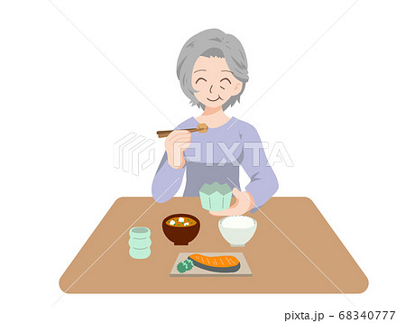 楽しく食事をする高齢者のイラストのイラスト素材