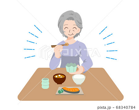 楽しく食事をする高齢者のイラストのイラスト素材