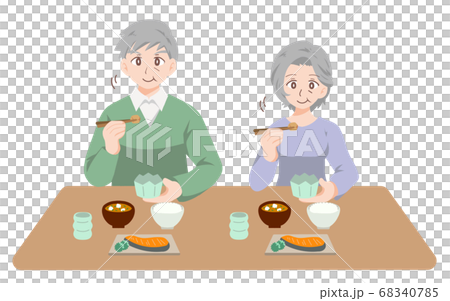 楽しく食事をする高齢者のイラストのイラスト素材