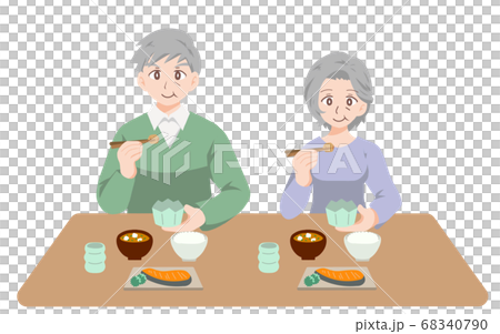 楽しく食事をする高齢者のイラストのイラスト素材