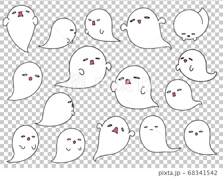 いろんなポーズの白いおばけのセット素材 いろんなポーズの白いおばけのセット素材 68341542