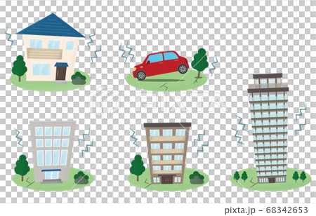 地震の被害に遭う住宅・自動車のベクターイラスト 68342653