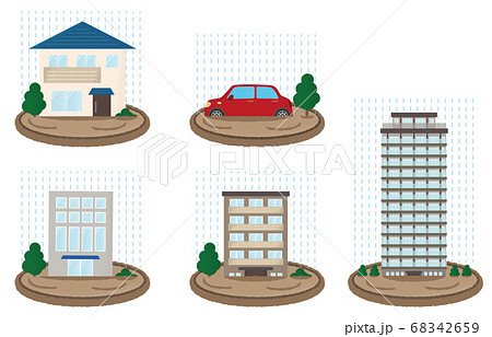 浸水の被害に遭う住宅・自動車のベクターイラスト 68342659