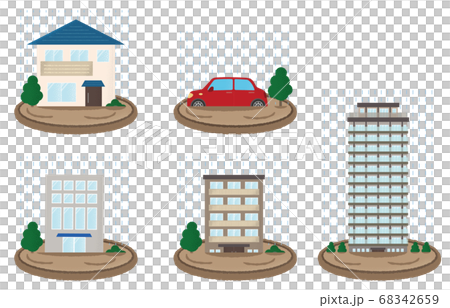 浸水の被害に遭う住宅・自動車のベクターイラスト 68342659